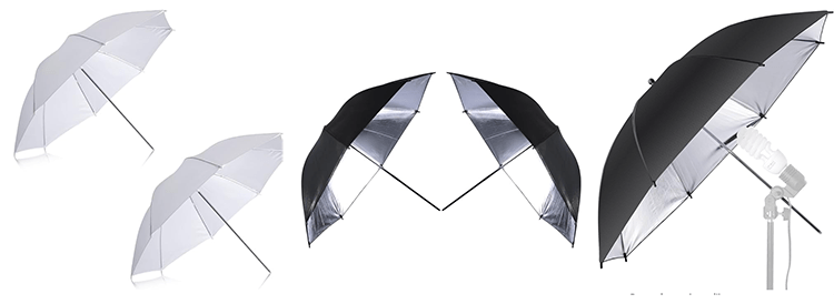 Parapluie Réflecteur translucide et opaque pour studio photo, idéal pour un éclairage diffus et professionnel.