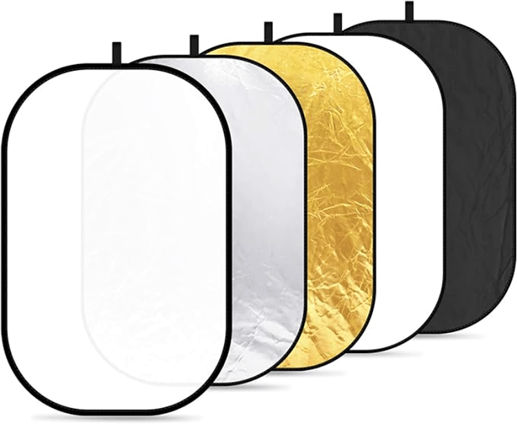 Neewer Portable 5-en-1 Pliant Réflecteurs de Lumière pour appareil photo, surfaces translucide, argenté, doré, blanc et noir, pour un éclairage polyvalent et professionnel.